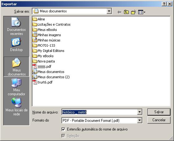 Para gerar um arquivo em formato PDF selecione Arquivo Exportar para PDF ou através do botão na Barra Padrão.