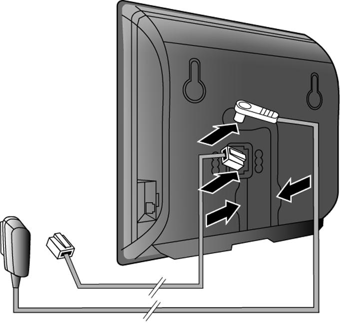 Ligar a base 1 Ligar o cabo telefónico e o cabo do transformador à base Ligue o cabo telefónico (achatado) ao conector inferior na parte de trás da base.