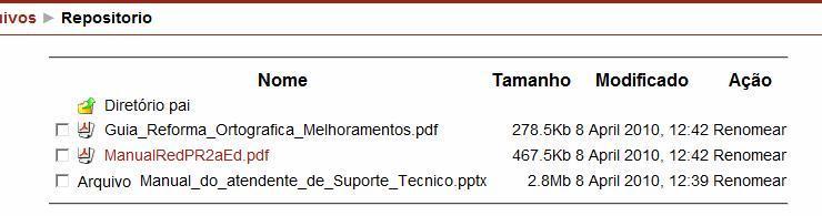 Verifique que o arquivo escolhido agora faz parte da lista de arquivos do curso.