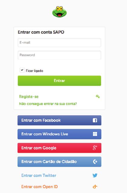 a) caso não tenha uma conta SAPO Preencha com os dados solicitados ou entre diretamente com a conta de outro serviço (Facebook, Windows Live, Google+, etc.