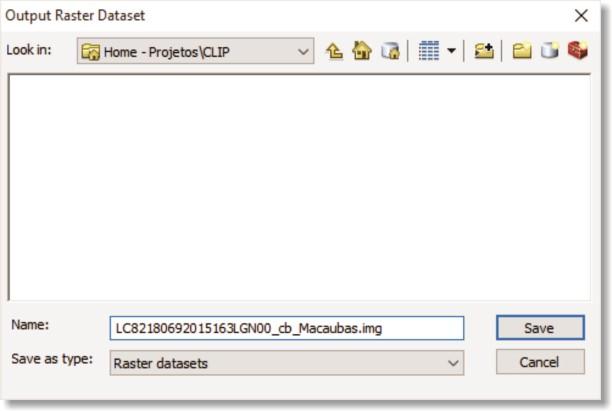 OUTPUT RASTER Neste item o usuário informa o local de destino, o nome e a extensão do arquivo de saída.