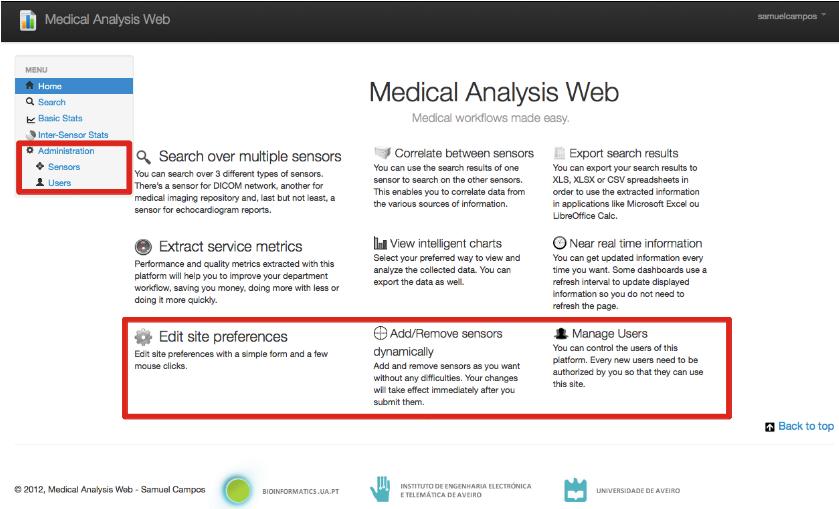 6. Medical Analysis Web Figura 6.12: Organização gráfica da aplicação Web desenvolvida. Os blocos do Cabeçalho, Menu e Rodapé são idênticos em todas as páginas do site.