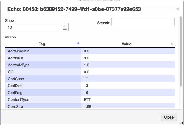 6. Medical Analysis Web Figura 6.18: Janela de listagem de todos os campos indexados para um relatório (Dump).