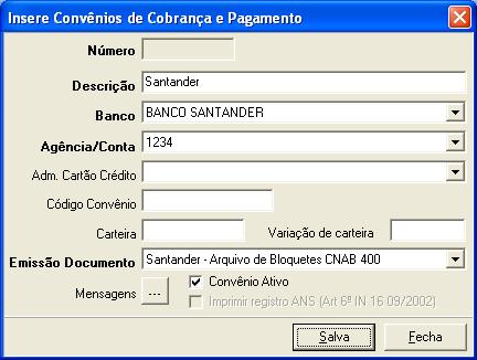 Figura 1: Tela de edição dos dados bancários Após o cadastro dos dados bancário cadastra-se a convênio de cobrança.