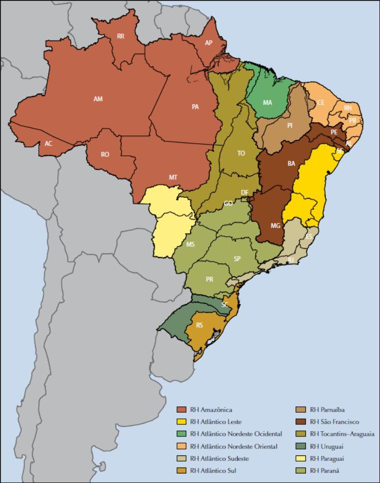 REGIÕES HIDROGRÁFICAS BRASILEIRAS RH Amazônica RH Atlântico Leste RH Atlântico Nordeste Ocidental RH Atlântico Nordeste Oriental RH Atlântico