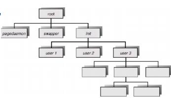 Chamadas ao Sistema para Gerenciamento de Processos O processo progenitor (pai) cria processos progénitos (filhos), os quais, por sua vez, criam outros processos, formando uma árvore de processos.