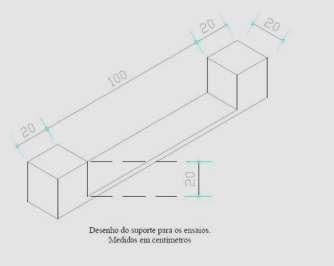 8.3 Etapa 2: Carregamento do protótipo 8.3.1 O protótipo, para fins de avaliação, será apoiado no console metálico, conforme desenho apresentado abaixo: 8.3.2 O carregamento do tabuleiro será feito conforme abaixo: 8.