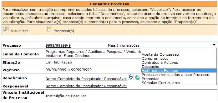 Aqui você pode ver todos os dados do seu processo, bem como acessar o menu