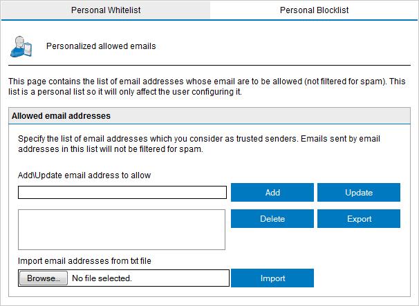 OBS. 1. Seu administrador pode desabilitar suas Listas de permissão e bloqueio pessoais. Neste caso você não poderá configurar essas opções. 2.