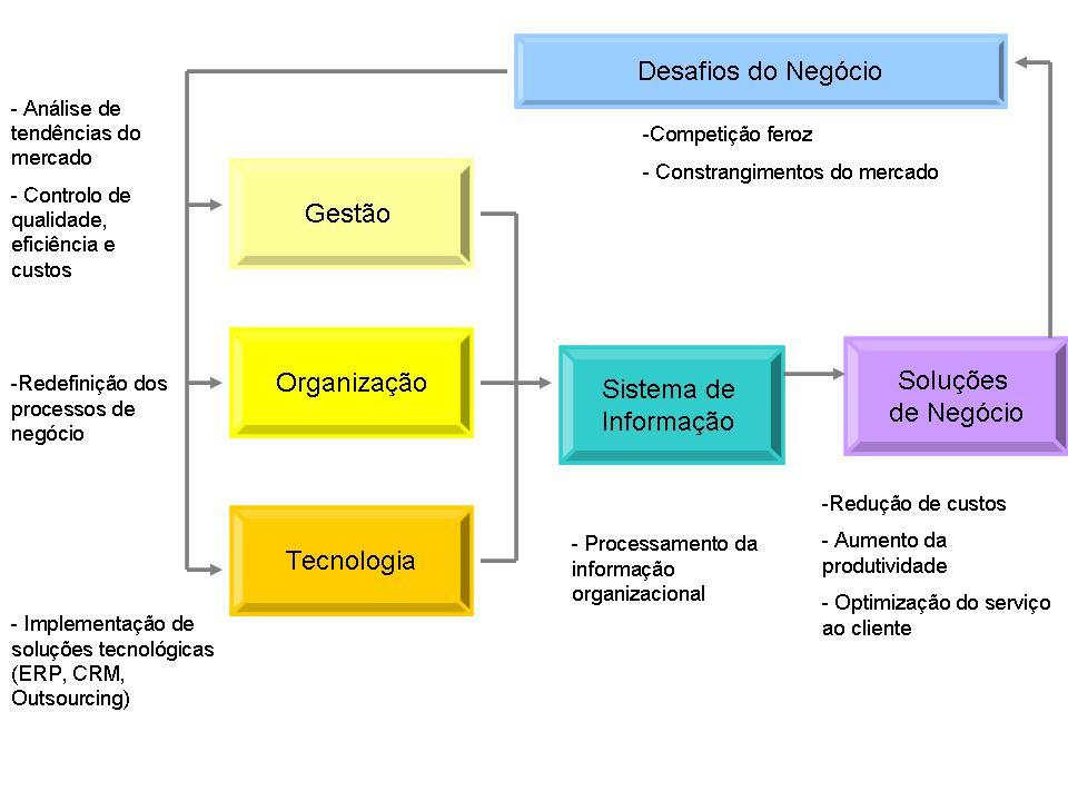último, a organização, que se refere à estrutura hierárquica da organização, processos de negócio ou cultura (Laudon e Laudon, 2007).
