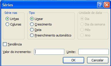 Na maior parte dos casos basta digitar os dois primeiros números da série, em células contíguas, seleccioná-los e utilizando o rato em forma de cruz pequena no canto inferior direito da área