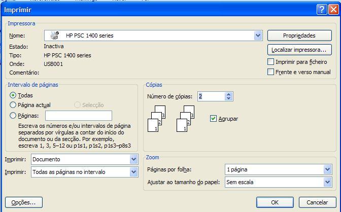 6. Clique no botão do Microsoft e escolha Imprimir. Na caixa de diálogo da impressão, altere o nº de cópias para 2. 7.