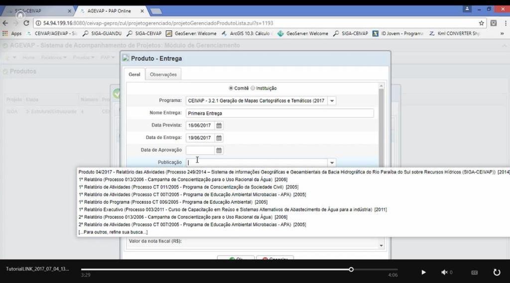 29 Figura 26 - Exemplo do tutorial gravado em tela, para linkar produtos publicados nos