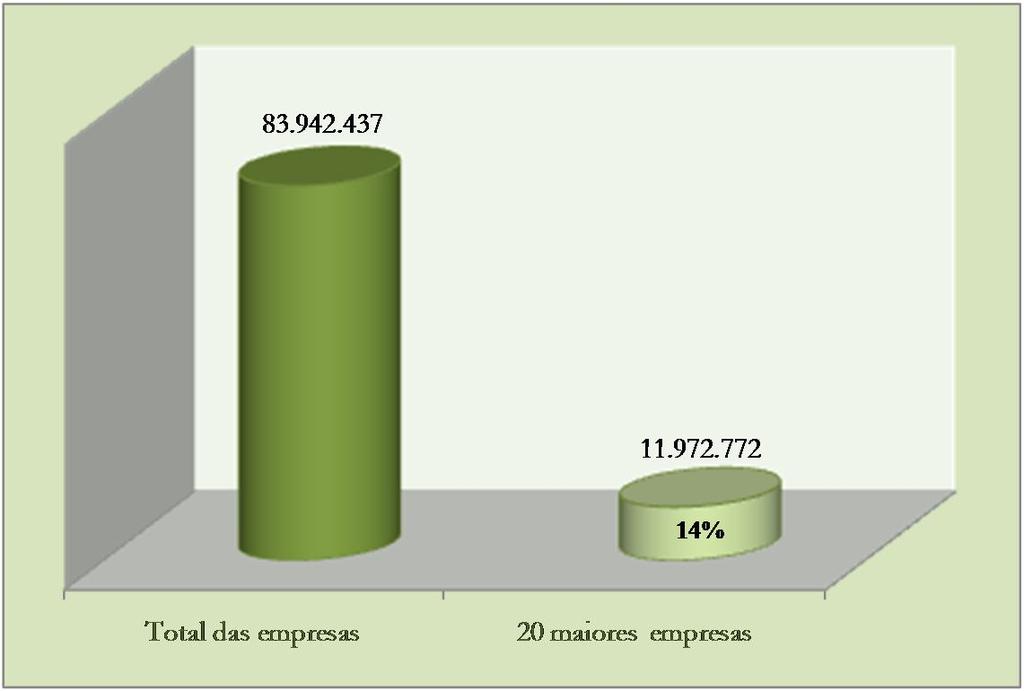 Dos indicadores das vinte maiores empresas deste sector em termos de volume de negócios, aqui analisados, sobressaem naturalmente, devido às suas dimensões em relação a todas as empresas do sector o