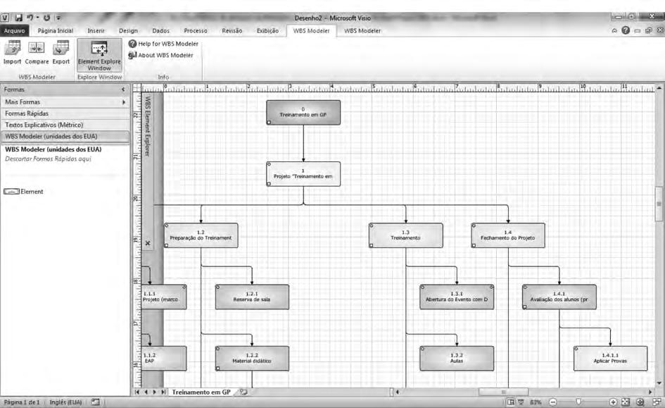 O Microsoft Project 2013 trabalha com a EAP analítica (lista) e não de forma hierárquica (gráfica).