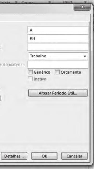 Para transformar um recurso em orçamentário clique duas vezes sobre o nome do recurso na Planilha de Recursos e marque a opção Orçamento na caixa de diálogo Informações sobre o Recurso.