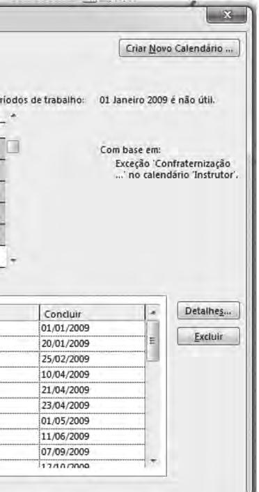 Depois de criado um recurso do tipo Trabalho, iremos à aba Projeto > Alterar Período de Trabalho.