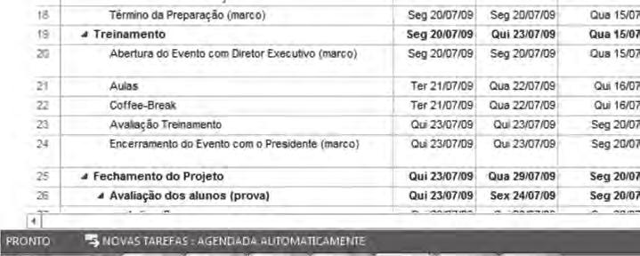 datas de início e término reais ou replanejadas