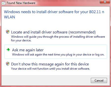 2. Se for apresentada a janela Hardware Wizard/Driver Installation (Instalação do Assistente/controlador de hardware) abaixo, clique em Cancel (Cancelar) ou Close (Fechar). 3.