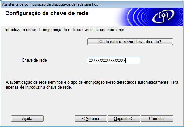 g Introduza a [Chave de rede] que anotou em AUXILIAR DE MEMÓRIA uu página 2 e depois clique em [Seguinte].