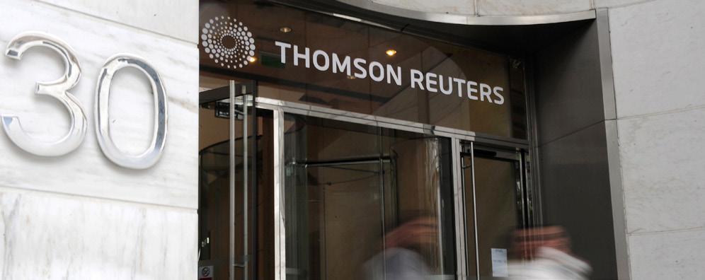 REUTERS/Toby Melville THOMSON REUTERS A Thomson Reuters opera em mais de 100 países oferecendo notícias e informação para mercados profissionais, além de soluções que dão suporte no gerenciamento de