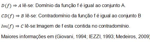 Domínio, contradomínio e Imagem Imagem de um elemento A cada elemento x D de uma função y=f(x) corresponde um único valor de y do contradomínio dessa função, denominada imagem de x pela