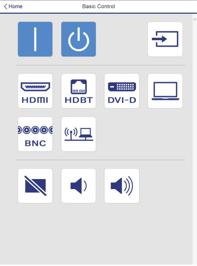 1 Selecione Controle básico para controlar o projetor remotamente. 2 Selecione Painel de controle OSD para modificar as configurações de menu do projetor.