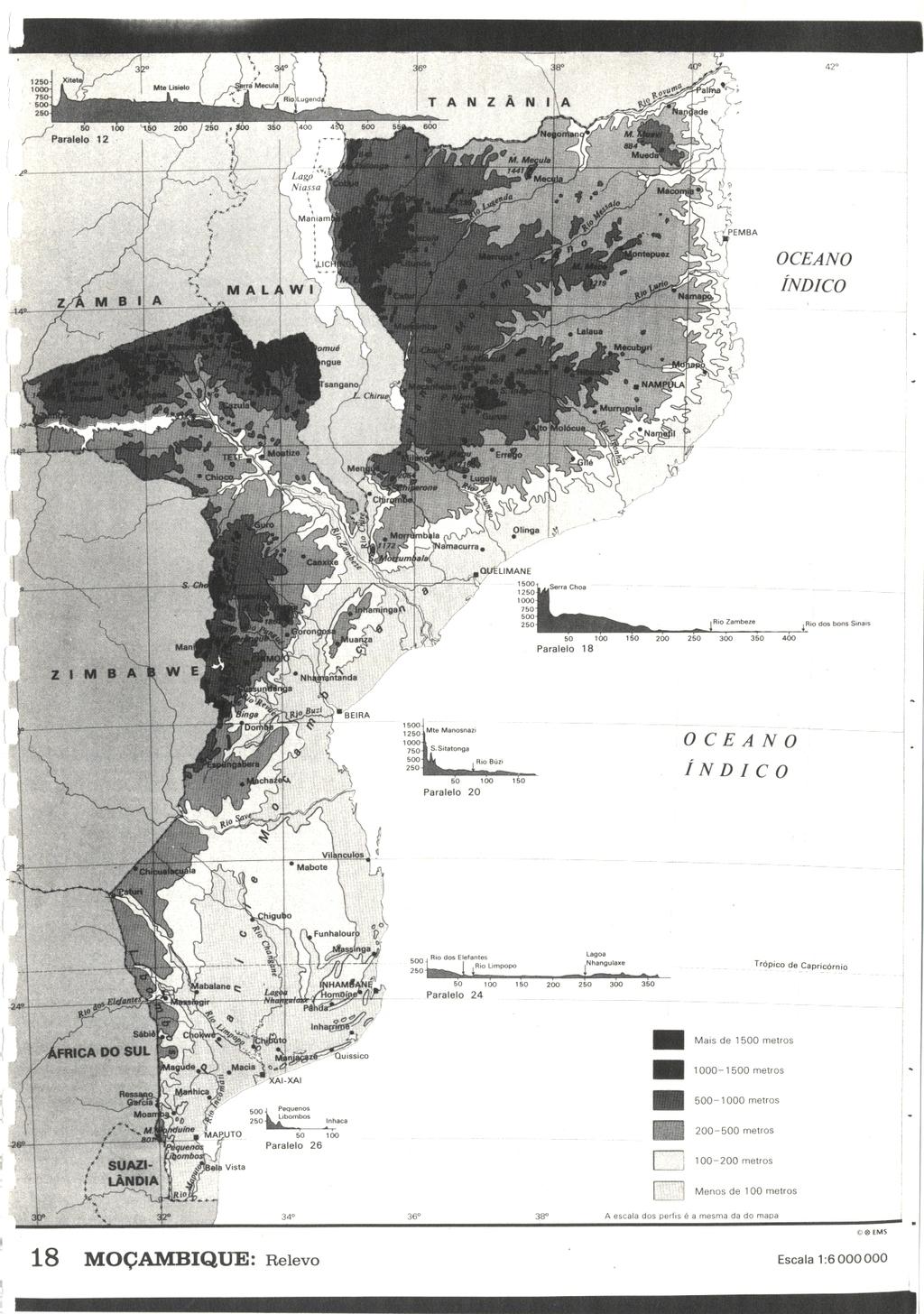 Gravura nº 2. Mapa de Moçambique Relevo e Hidrografia.
