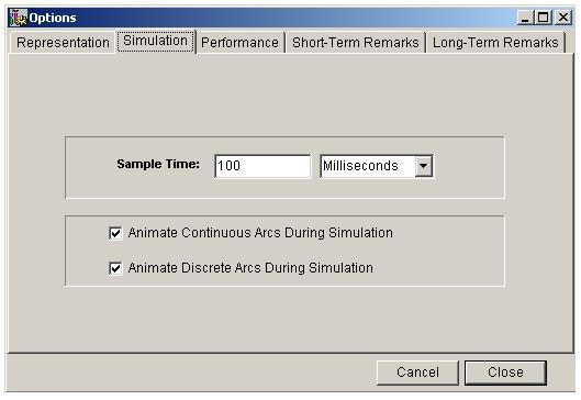 Simulação: Tempo de simulação para mudança de um estado (100ms é o padrão) e tipo de animação. Performance: Análise simplificada de desempenho. Figura 27. Interface de opções 5.