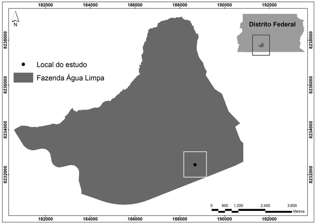 FIGURA 1: Localização da área de estudo na Fazenda Água Limpa - UnB.