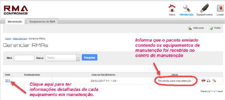 Figura 13 Na tela da Figura 13, ao clicar no número da RMA