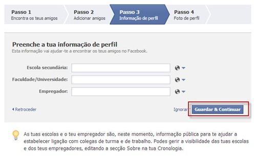 Informação de Perfil Neste passo, ser-lhe-á pedido que indique informação básica que será exposta no Sobre mim do seu perfil.