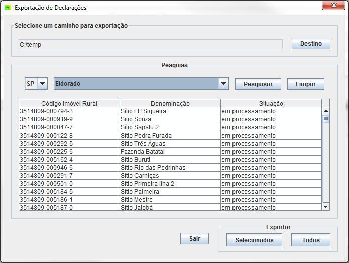 3. Clicar em <Destino>. 4. Selecionar uma pasta em seu computador onde deseja salvar o arquivo XML que será gerado pela exportação e clicar em <Abrir>.