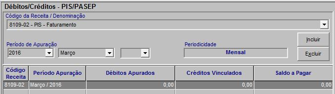 PIS/Pasep Valor apurado no