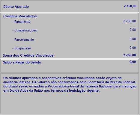 Ficha Demonstrativo do Saldo a Pagar do Débito 2º Lançamento: Cofins