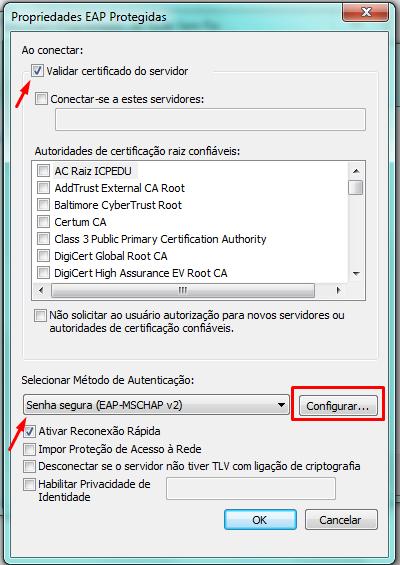 Verifique se o campo Validar certificado do servidor está marcado e também verificar de o
