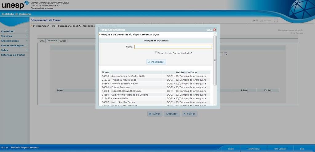 Passo 8: Selecione na lista o docente do departamento.