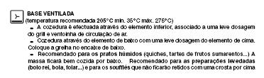 17 5 / OS MODOS DE COZEDURA DO FORNO (2º os modelos) GRELHADOR + ESPETO (temperatura recomendada 200ºC mínimo 180ºc máximo 230ºC) - a cozedura efectua-se, alternadamente pelo elemento superior e