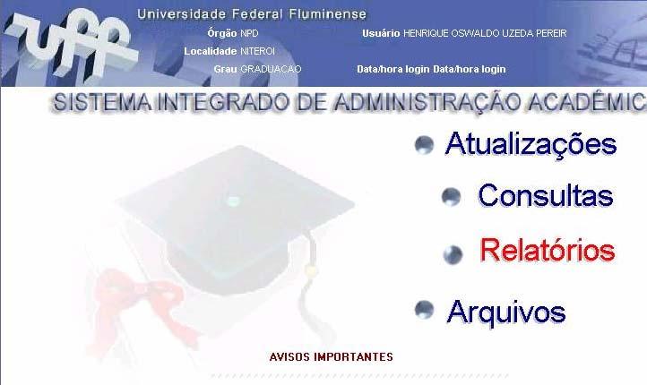 Será exibida a tela ao lado, com alguns campos relevantes para o acesso, tais como: o grau (sempre GRADUAÇÃO), o órgão (clique nas reticências à direita do campo, digite a sigla de sua