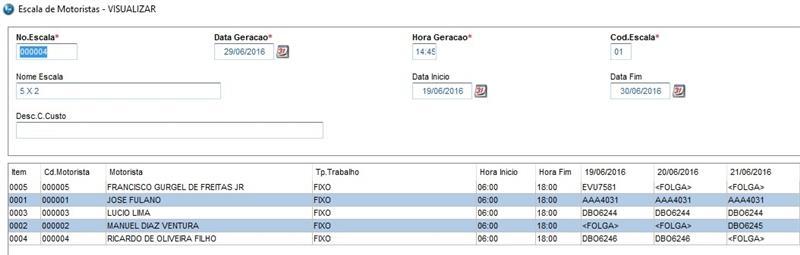 JORNADA DE TRABALHO DE MOTORISTAS ESCALA DE TRABALHO DOS MOTORISTAS Controla a escala de trabalho de seus