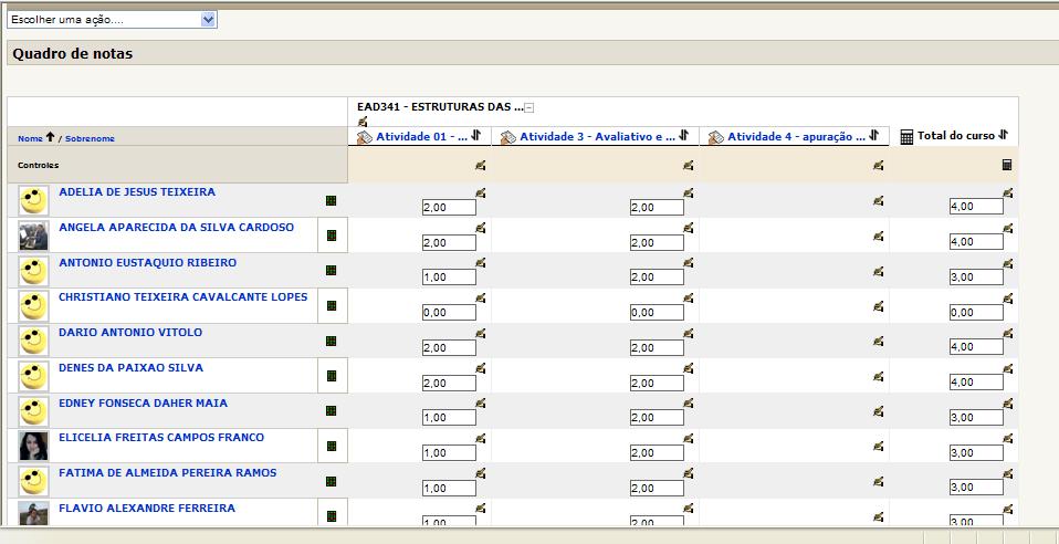 Para computar a somatória das notas das atividades da disciplina, basta seguir os passos abaixo: Clique aqui para obter a somatório das