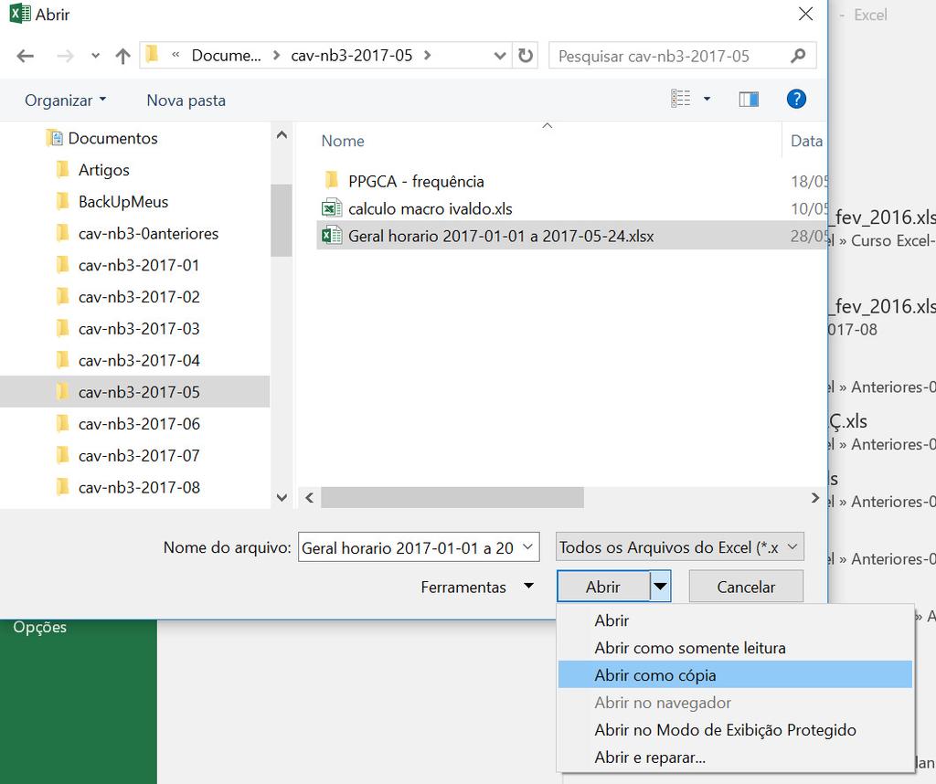 Abrindo uma planilha salva Como opção, você pode abrir diretamente um arquivo do Excel clicando-se sobre o mesmo no Windows Explorer ou na Área de Trabalho, caso o mesmo tenha o ícone indicado lá.