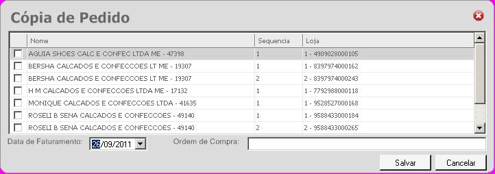 Selecione o(s) pedido(s) que deseja copiar e informe a data e ordem de compra se deseja e clique em Salvar, os pedidos copiados serão enviados para a tela do