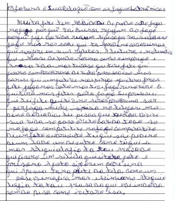 ESCRITA ILEGÍVEL CÓPIA Esse texto do 9EF não possui o número mínimo de linhas autorais, 5 (cinco), apresentando apenas trechos transcritos da proposta.