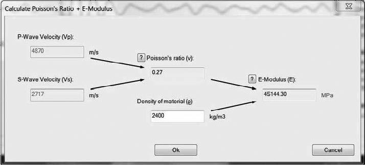 8.7 Calculador do módulo-e Insira a velocidade de pulso da onda P e S para calcular o coeficiente