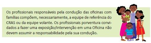 Duração das Oficinas com Famílias Sugere-se que a oficina com famílias tenha duração de 60 a 120 minutos.