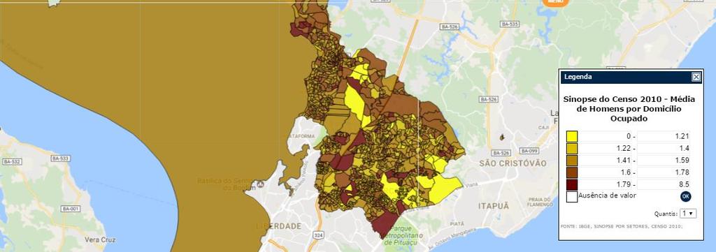 Quadro 9. Média de homens e mulheres por domicilio ocupados na área peri-hospitalar (bairros Periperi, Paripe, Valéria e Pirajá). Dados do Censo 2010.