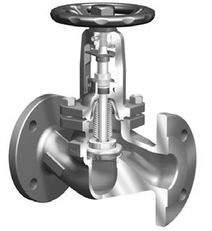 Válvula Globo com Fole de Vedação Norma ANSI 150-300 Plus Aplicação Para bloquear e controlar manualmente vapor saturado, ar, gases, óleo térmico, amônia, água quente, vácuo e líquidos neutros.