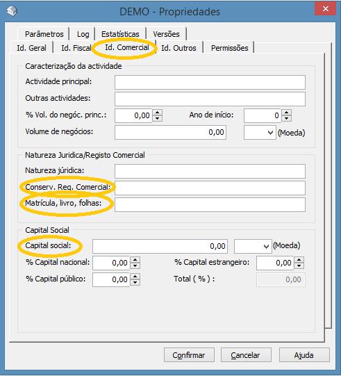 clicar com o botão do lado direito do rato em cima da empresa e selecionar Propriedades.