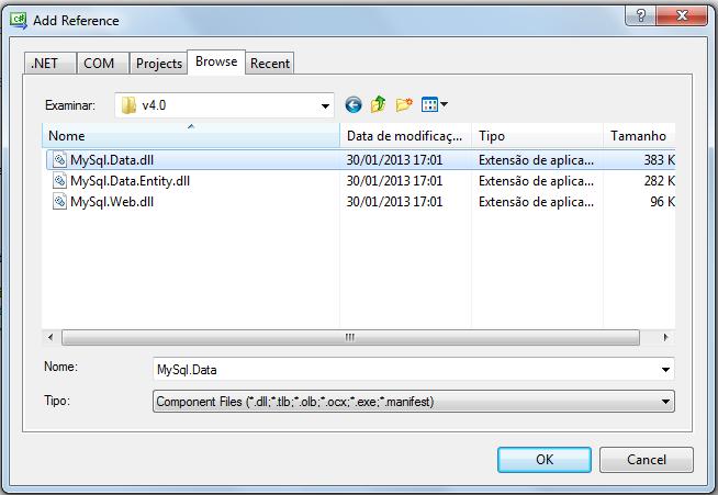 Selecionando a DLL MySql.Data.